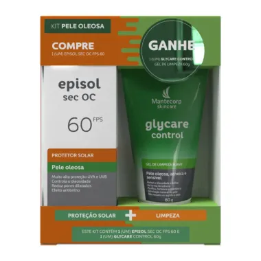 kit Protetor Solar Episol Sec Oc FPS 60 Pele Oleosa e Glycare Control Gel de Limpeza Suave 60g