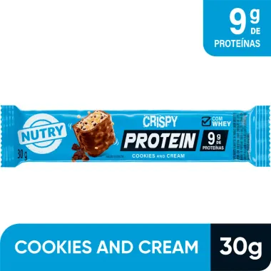 Barra de Proteína Nutry Crispy Protein com 9g de Proteínas Sabor Cookies & Cream 30g