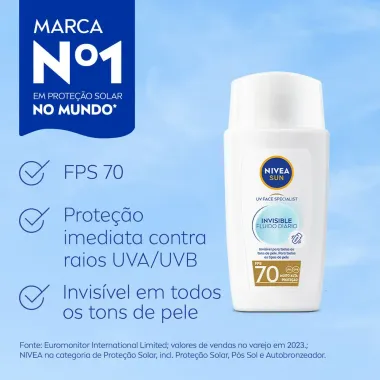 Protetor Solar Nivea Sun FPS 70 Invisível Diário 40ml