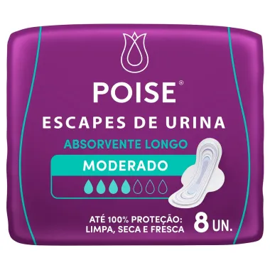 Absorvente Longo Poise Escapes de Urina Moderado com 8 Unidades