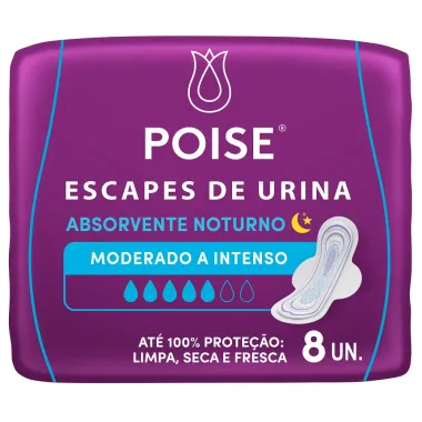 Absorvente Noturno Poise Escapes de Urina Moderado A Intenso com 8 Unidades