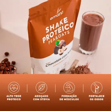 Shake Proteico Pea & Oats Emana Sabor Chocolate com Avelã 450g