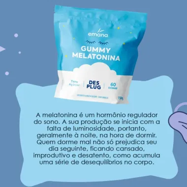 Gummy Melatonina Emana Desplug Sabor Maracujá Zero Açúcar com 60 Gomas