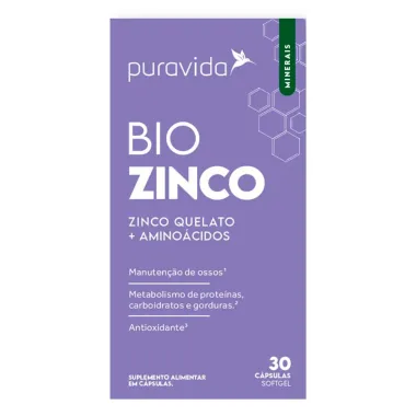 Bio Zinco Puravida com 30 Cápsulas Softgel