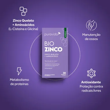 Bio Zinco Puravida com 30 Cápsulas Softgel