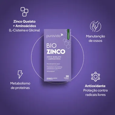 Puravida Bio Zinco Suplemento Alimentar 30 C&aacute;psulas