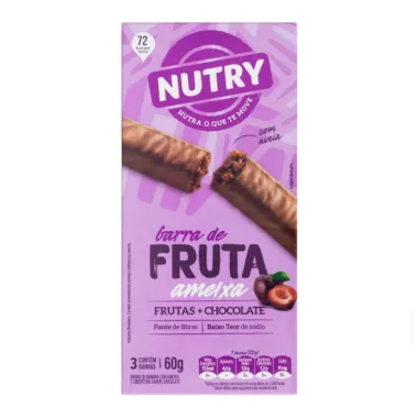 Barra de Fruta Nutry Ameixa com Chocolate com 3 Unidades de 20g cada