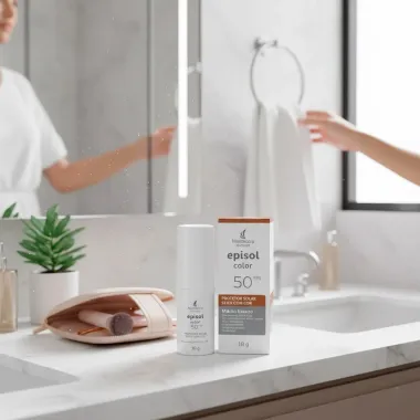 Protetor Solar Episol Color FPS 50 Stick com Cor M&eacute;dio Escuro 18g