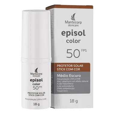 Protetor Solar Episol Color FPS 50 Stick com Cor M&eacute;dio Escuro 18g