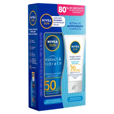 Kit Protetor Solar Nivea Sun Protect e Hidrata FPS 50 200ml e Ganhe 80% de Desconto no Protetor Solar Antissinais FPS 70 40ml