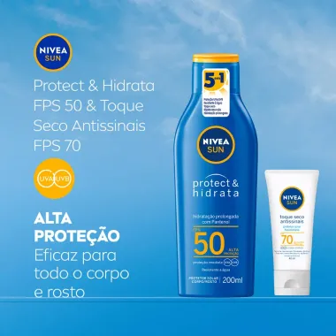 Kit Protetor Solar Nivea Sun Protect e Hidrata FPS 50 200ml e Ganhe 80% de Desconto no Protetor Solar Antissinais FPS 70 40ml