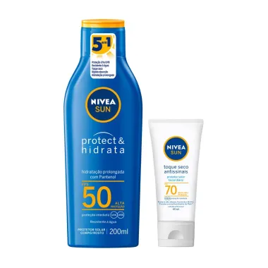 Kit Protetor Solar Nivea Sun Protect e Hidrata FPS 50 200ml e Ganhe 80% de Desconto no Protetor Solar Antissinais FPS 70 40ml