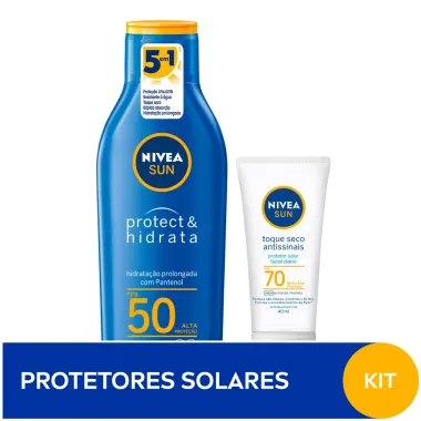 Kit Protetor Solar Nivea Sun Protect e Hidrata FPS 50 200ml e Ganhe 80% de Desconto no Protetor Solar Antissinais FPS 70 40ml
