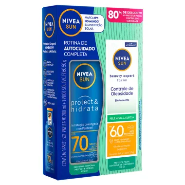 Kit Nivea Sun Protetor Solar Protect & Hidrata FPS 70 200ml e Ganhe 80% de Desconto no Protetor Beauty Expert FPS 60 50g