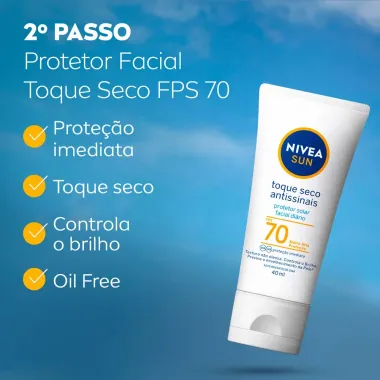 Kit Protetor Solar Nivea Sun Toque Seco Antissinais FPS 70 40ml e Creme Facial Nivea Antissinais 100g