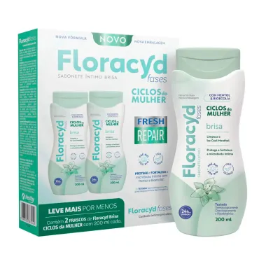 Sabonete Íntimo Floracyd Fases Brisa Ciclos da Mulher Fresh Repair 2 Unidades de 200ml cada Leve Mais por Menos