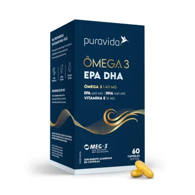 Puravida &Ocirc;mega 3 EPA DHA Suplemento Alimentar 60 C&aacute;psulas