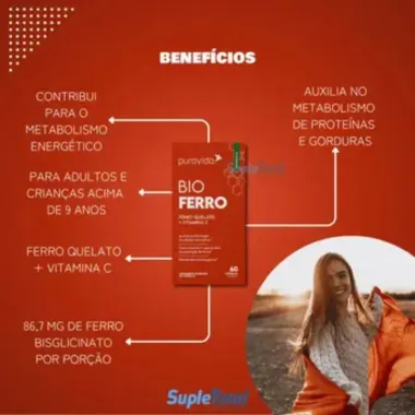 Bio Ferro Puravida Ferro Quelato + Vitamina C Com 60 Capsulas Softgel