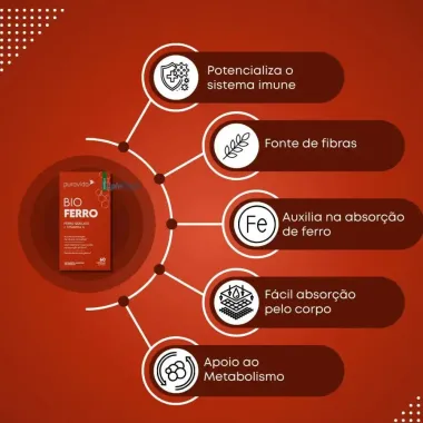 Bio Ferro Puravida Ferro Quelato + Vitamina C Com 60 Capsulas Softgel