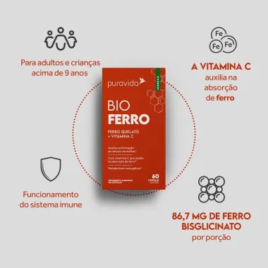Bio Ferro Puravida Ferro Quelato + Vitamina C Com 60 Capsulas Softgel