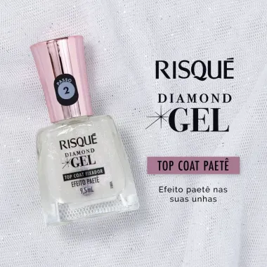 Esmalte Risqué Diamond Gel Top Coat Fixador Efeito Paetê 9,5ml