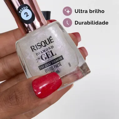 Esmalte Risqué Diamond Gel Top Coat Fixador Efeito Paetê 9,5ml