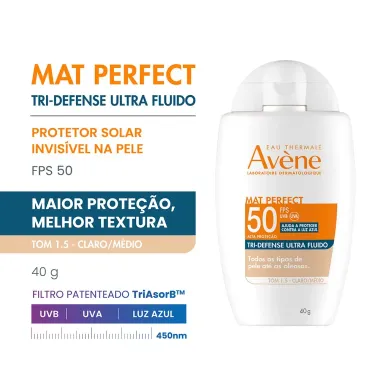 Protetor Solar Tri-Defense Ultra Fluido Avene N50 Mat Perfect Tom 1.5 Claro Medio 40G