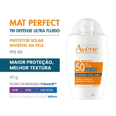 Protetor Solar Tri-Defense Ultra Fluido Avene N50 Mat Perfect Sem Cor 40G