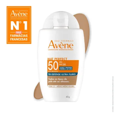 Protetor Solar Tri-Defense Ultra Fluido Avene Mat Perfect N50 Tom 2.5 Medio Escuro 40G