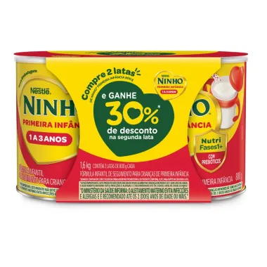 Ninho Nutri Fases 1+ com Preobioticos 2 Latas De 800g cada e Ganhe Desconto de 30% na 2° Unidade