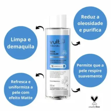 Agua Micelar Vult Facial 10 Benefícios em 1 Efeito Matte 200ml