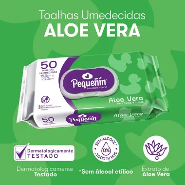 Lenços Umedecidos Pequeñín Aloe Vera 50 Unidades