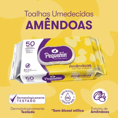 Lenços Umedecidos Pequeñín Amêndoas 50 Unidades