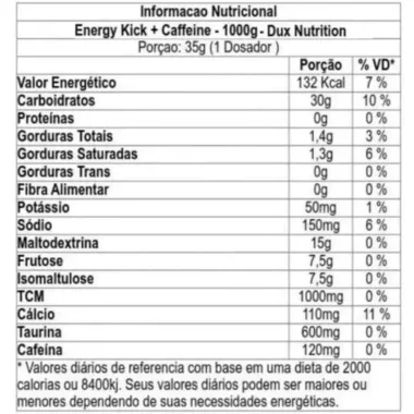 Energy Kick +Caffeine Dux Nutrition Xtamina Sabor Laranja 1Kg