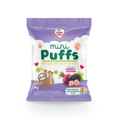 Biscoito de Arroz Nhami Mami Mini Puffs Feito com Amora e Beterraba 15g