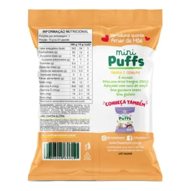 Biscoito de Arroz Nhami Mami Mini Puffs Feito com Manga e Cenoura 15g