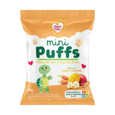 Biscoito de Arroz Nhami Mami Mini Puffs Feito com Manga e Cenoura 15g