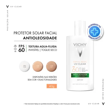 Protetor Solar Facial Vichy Capital Soleil UV-Clear Antioleosidade Aqua Fluido FPS 60 Sem Cor 40g