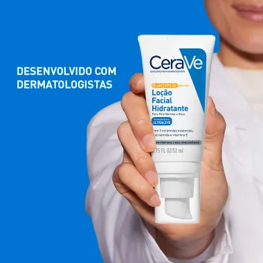 CeraVe Lo&ccedil;&atilde;o Facial Hidratante AM FPS 50 Ultraleve Pele Normal a Seca 52ml