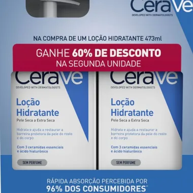 Cerave Loção Hidratante pele Seca A Extra Seca Sem Perfume 473ml e Ganhe Desconto de 60% 2° Unidade