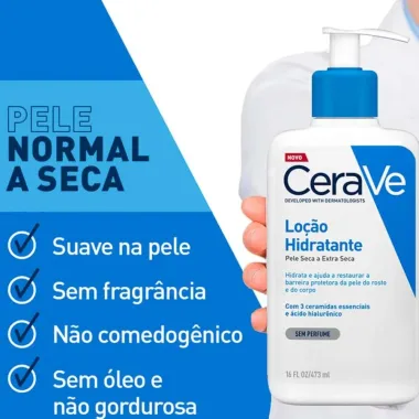 Cerave Loção Hidratante pele Seca A Extra Seca Sem Perfume 473ml e Ganhe Desconto de 60% 2° Unidade