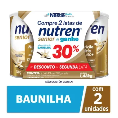 Nutren Senior Baunilha Suplemento Alimentar 2 Latas 740g cada e Ganhe 30% de Desconto na 2º Lata