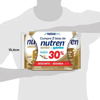 Nutren Senior Baunilha Suplemento Alimentar 2 Latas 740g cada e Ganhe 30% de Desconto na 2º Lata