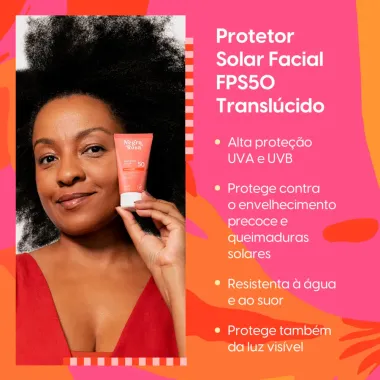 Protetor Solar Facial Negra Rosa Translúcido FPS 50 Oil Free 40g