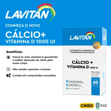 Cálcio + Vitamina D 1000UI Lavitan com 60 Comprimidos Revestidos