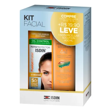 Kit Protetor Solar Fotoprotector Isdin Fusion Water FPS 60 50ml e com R$ 19,90 Ganhe Água Micellar Solution 4 em 1 400ml