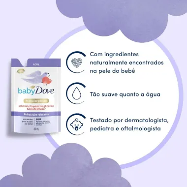 Sabonete L&iacute;quido Dove Baby Hipoalerg&ecirc;nico Hora de Dormir Hidrata&ccedil;&atilde;o Relaxante Refil 400ml