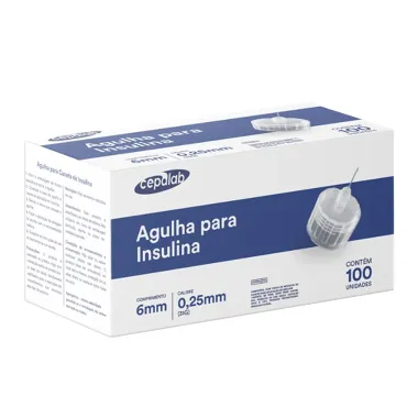 Agulha para Caneta de Insulina Cepalab 6mm x 0,25mm 31G com 100 Unidades