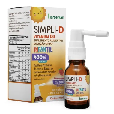 Simpli-D Vitamina D3 Infantil 400 UI Spray Sabor Morango 10ml