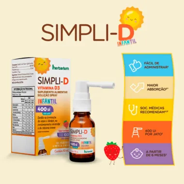 Simpli-D Vitamina D3 Infantil 400 UI Spray Sabor Morango 10ml